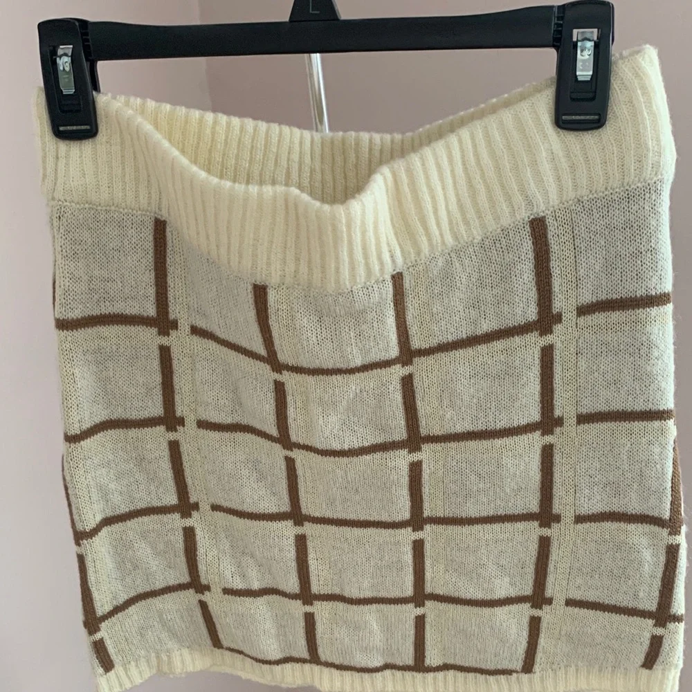Tilly's Cream and Brown Checkered Mini Skirt - Picture 3 of 3